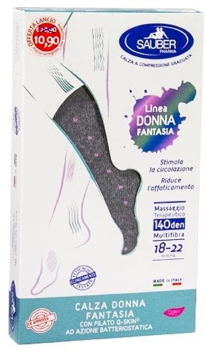 SAUBER CALZA DONNA FANTASIA FILATO Q-SKIN 140 DEN GRIGIO POIS ROSA TAGLIA G PROMO - Farmastop