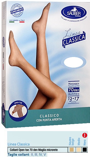 SAUBER COLLANT OPEN TOE MAGLIA MICRORETE 70 DEN COLORE NERO TAGLIA 2 LINEA CLASSICA - Farmastop