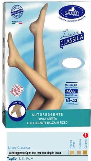 SAUBER AUTOREGGENTE OPEN TOE MAGLIA LISCIA 140 DEN COLORE CARAMEL TAGLIA 2 LINEA CLASSICA - Farmastop