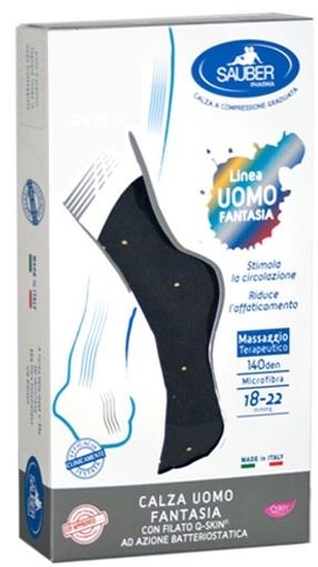 SAUBER CALZA UOMO FANTASIA Q-SKIN 140 DEN BLU POIS GIALLI TAGLIA M - Farmastop