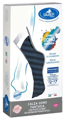 SAUBER CALZA UOMO FANTASIA Q-SKIN 70 DEN BLU RIGA LARGA DENIM TAGLIA P - Farmastop