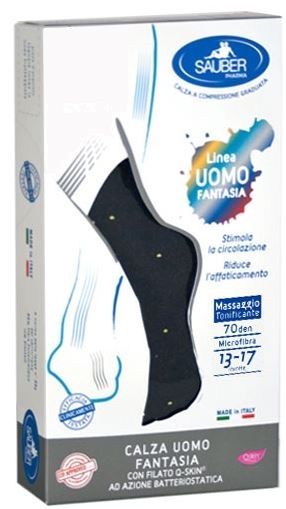 SAUBER CALZA UOMO FANTASIA Q-SKIN 70 DEN BLU POIS GIALLI TAGLIA G - Farmastop