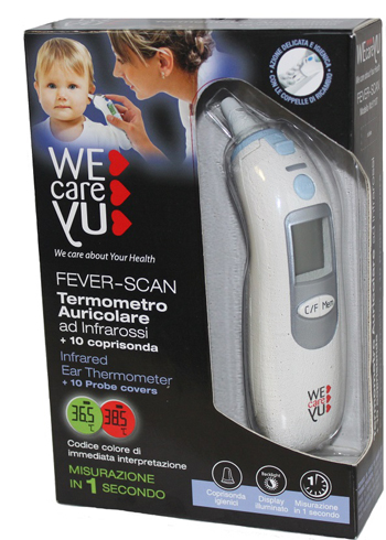 TERMOMETRO AURICOLARE WECAREYU FEVER-SCAN AD INFRAROSSI CON 10 COPRISONDA - Farmastop