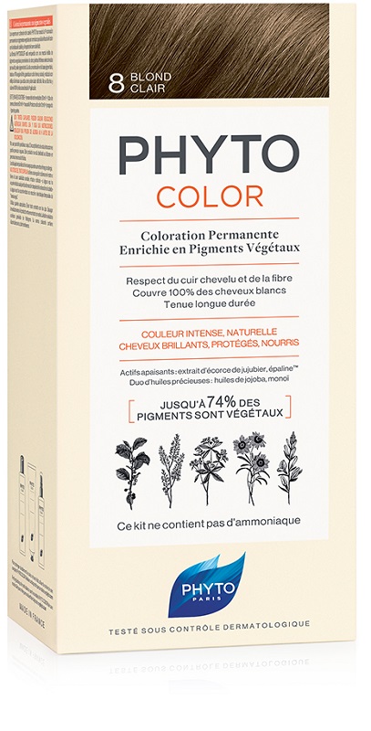 PHYTOCOLOR 8 BIONDO CHIARO 1 LATTE + 1 CREMA + 1 MASCHERA + 1 PAIO DI GUANTI - Farmastop