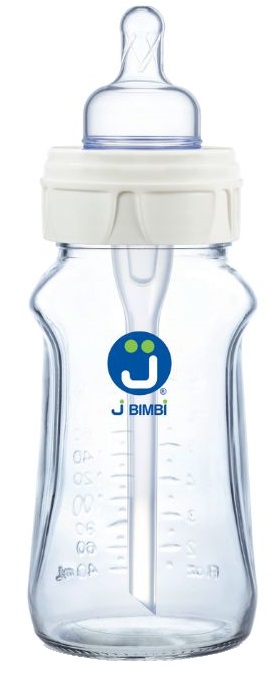 J BIMBI BFREE SUPER GLASS 260 ML BIBERON IN VETRO CON CANULA ANTICOLICHE E TETTARELLA IN SILICONE - Farmastop