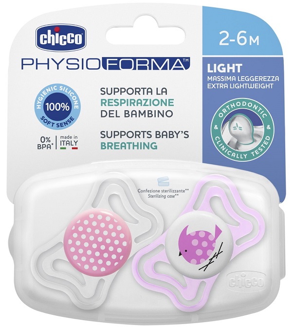 CHICCO SUCCHIETTO LIGHT GIRL SILICONE 2-6 MESI 2 PEZZI - Farmastop