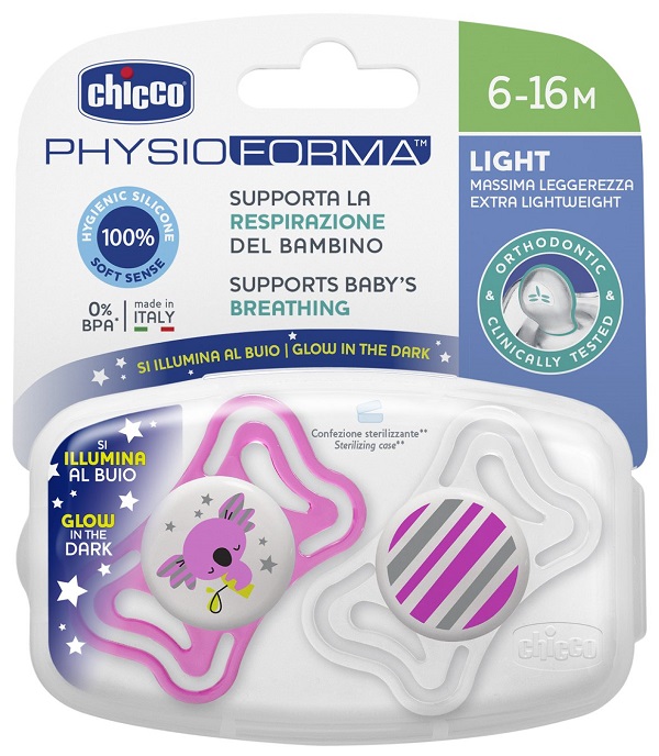 CHICCO SUCCHIETTO LIGHT LUMINOSO SILICONE 6-16 MESI 2 PEZZI - Farmastop