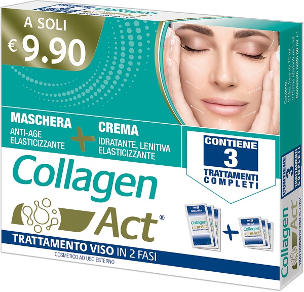 COLLAGEN ACT TRATTAMENTO VISO 2 FASI MASCHERA ANTI AGE ELASTICIZZANTE + CREMA IDRATANTE LENITIVA ELASTICIZZANTE - Farmastop