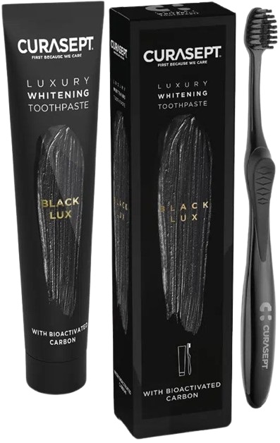 CURASEPT BLACK LUXURY WHITENING DENTIFRICIO 75 ML + SPAZZOLINO - Farmastop