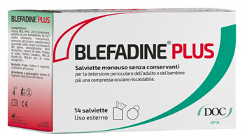 BLEFADINE PLUS 14 SALVIETTE PER DETERSIONE PERIOCULARE + 1 COMPRESSA RISCALDABILE - Farmastop