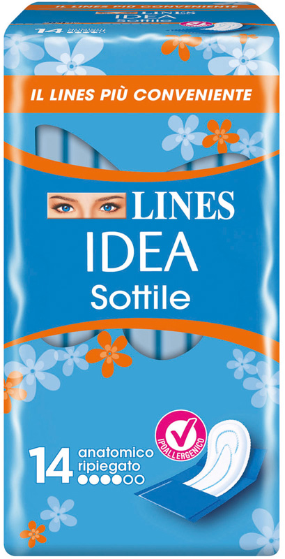 LINES IDEA ASSORBENTE SOTTILE RIPIEGATO ANATOMICO 14 PEZZI - Farmastop