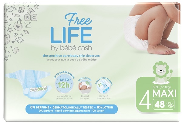 FREELIFE BY BEBECASH PANNOLINI MAXI TAGLIA 4 7-18 KG GIROVITA 38-60 CM 48 PEZZI - Farmastop
