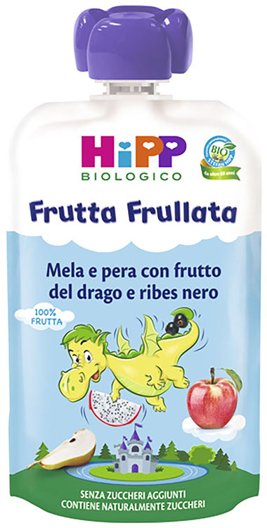 HIPP BIO FRUTTA FRULLATA DRAGONE MELA PERA FRUTTA DEL DRAGO RIBES NERO 90 G - Farmastop