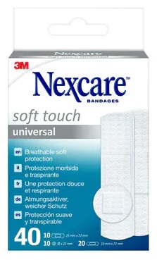 CEROTTO PREPARATO NEXCARE SOFT TOUCH UNIVERSAL 3 MISURE 20 CEROTTI 19X72MM + 10 CEROTTI 25X72MM + 10 CEROTTI TONDI 22,5 MM - Farmastop
