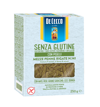 DE CECCO MEZZE PENNE RIGATE N141 CON PISELLI 250 G - Farmastop