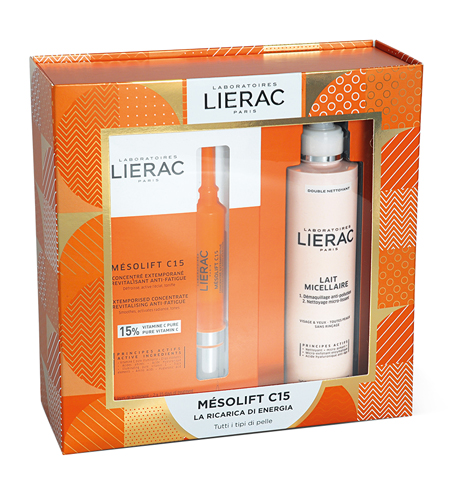 LIERAC COFANETTO NATALE MESOLIFT C15 CONCENTRATO 2 FIALE X 15 ML + DEMAQUILLANT LATTE 200 ML - Farmastop