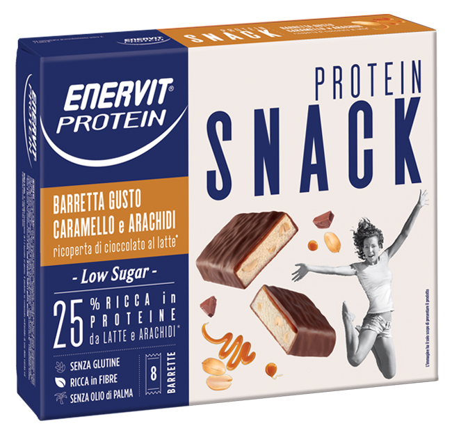 ENERVIT PROTEIN SNACK CARAMELLO ARACHIDI LOW SUGAR 8 BARRETTE 31 G - Farmastop