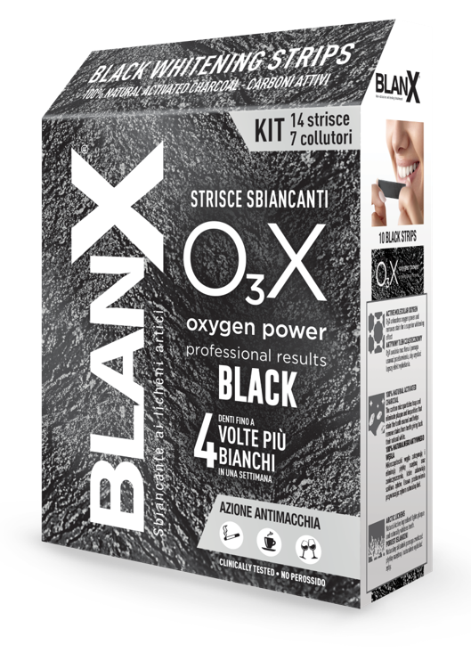 BLANX O3X BLACK STRISCE SBIANCANTI E ANTIMACCHIA 14 PEZZI - Farmastop