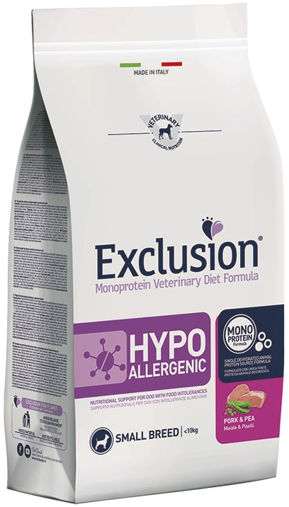 EXCLUSION MONOPROTEIN VETERINARY DIET FORMULA HYPOALLERGENIC PORK AND PEA SMALL 2 KG - Farmastop