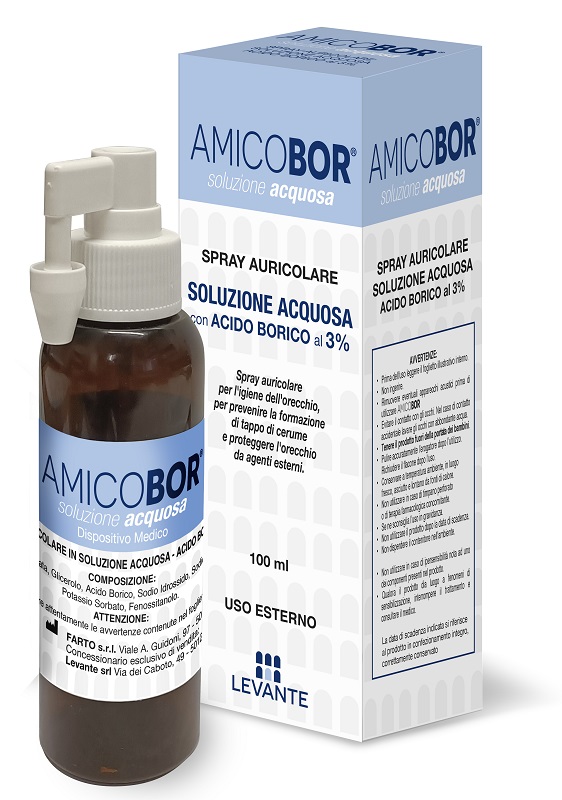 SOLUZIONE ACQUOSA PER IRRIGAZIONE DELL'ORECCHIO AMICOBOR 100 ML - Farmastop