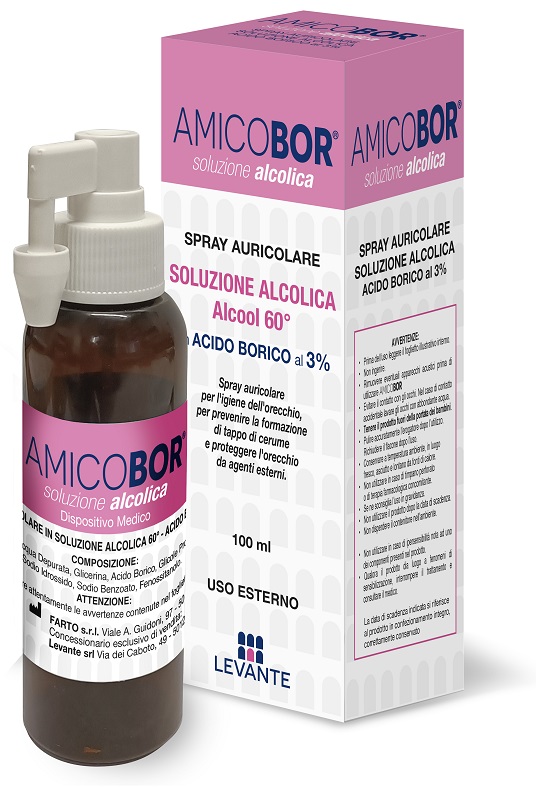 SOLUZIONE ALCOLICA PER IRRIGAZIONE DELL'ORECCHIO AMICOBOR 100 ML - Farmastop