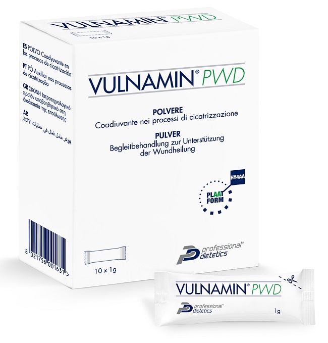 VULNAMIN PWD MEDICAZIONE INTERATTIVA IN POLVERE DI SODIO JALURONATO E AMINOACIDI 10 STICK PACK - Farmastop