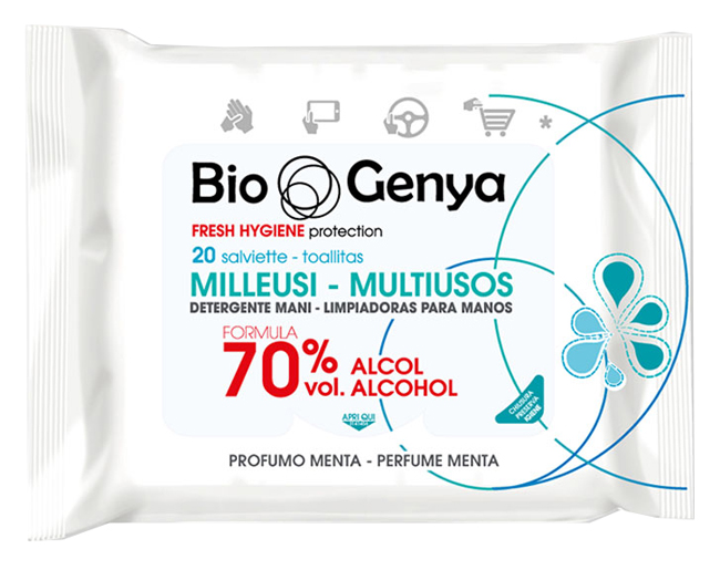 BIOGENYA MILLEUSI IGIENIZZANTI 70% ALCOOL SALVIETTE 20 PEZZI - Farmastop