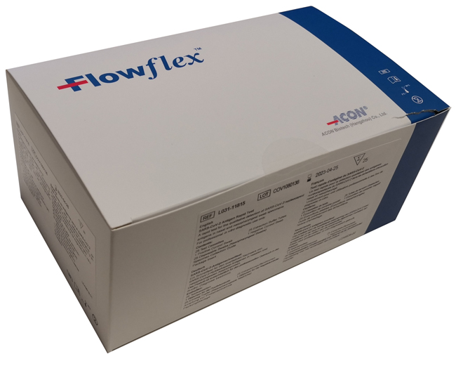 TEST ANTIGENICO RAPIDO COVID-19 FLOWFLEX DETERMINAZIONE QUALITATIVA ANTIGENI SARS-COV-2 IN TAMPONI NASOFARINGEI MEDIANTE IMMUNOCROMATOGRAFIA 25 PEZZI USO PROFESSIONALE - Farmastop