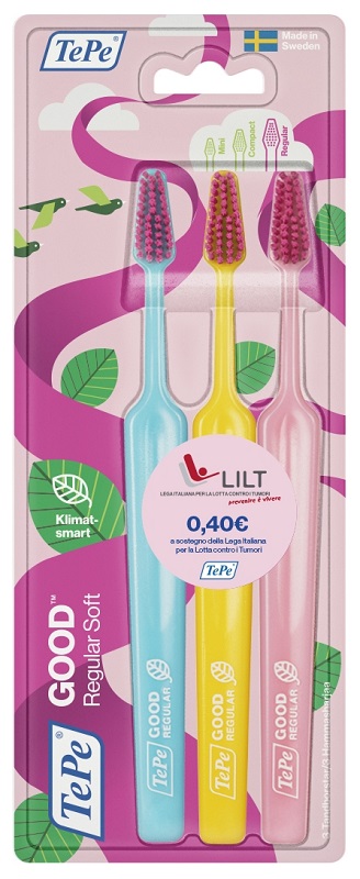 TEPE GOOD REGULAR 3 PACK TOOTHBRUSH EDIZIONE LIMITATA PINK RIBBON - Farmastop