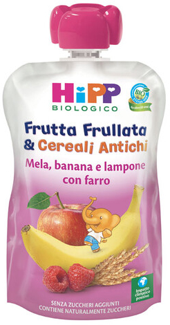 HIPP FRUTTA FRULL&CEREALI ANTICHI MELA BANANA LAMPONE FARRO 90 G - Farmastop
