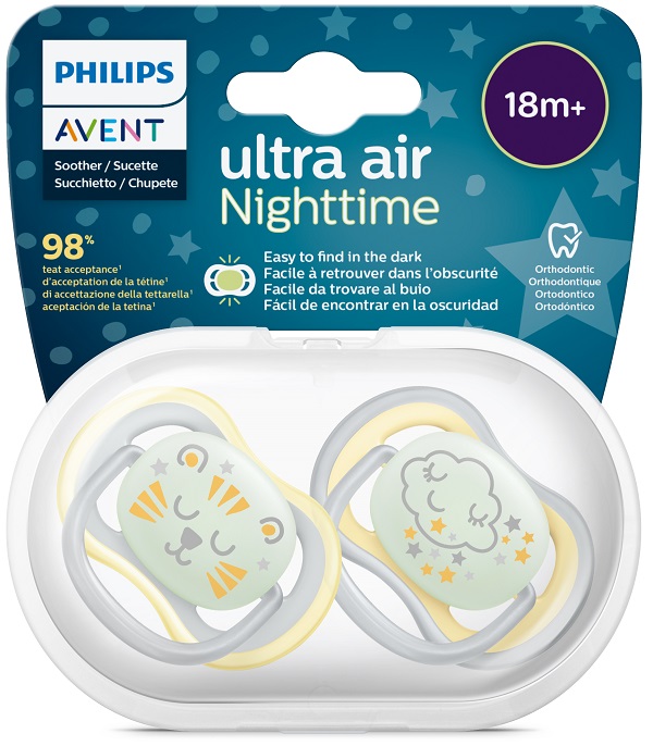 AVENT ULTRA AIR NIGHTTIME CIUCCIO ORTODONTICO 18 MESI+ 2 PEZZI - Farmastop