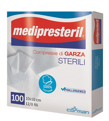 GARZA COMPRESSA MEDIPRESTERIL 12/8 FU 10X10CM 100 PEZZI - Farmastop