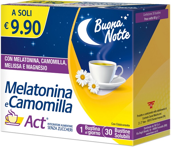 MELATONINA E CAMOMILLA ACT 30 BUSTINE SOLUBILI SENZA ZUCCHERI - Farmastop