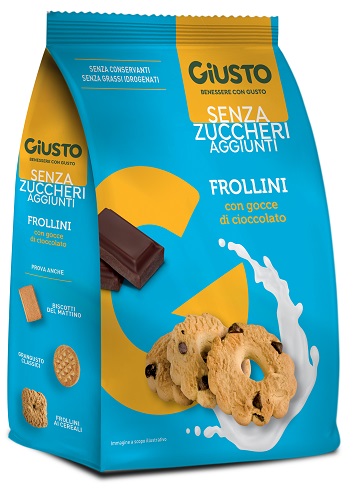 GIUSTO SENZA ZUCCHERO FROLLINI GOCCE CIOCCOLATO SENZA ZUCCHERO 350 G - Farmastop