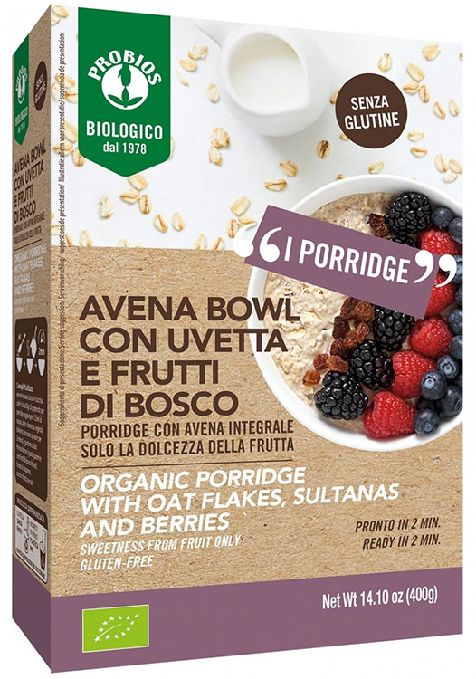 PROBIOS BIO AVENA BOWL FRUTTI DI BOSCO PORRIDGE CON AVENA INTEGRALE 400 G - Farmastop
