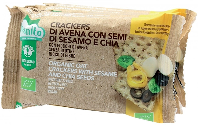 PANITO CRACKERS DI AVENA CON SEMI DI SESAMO E CHIA BIO 4 PEZZI DA 35 G - Farmastop