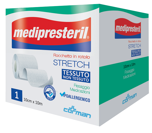 MEDIPRESTERIL ROCCHETTO ROTOLO STRETCH TESSUTO NON TESSUTO 10 CM X 1000 CM - Farmastop