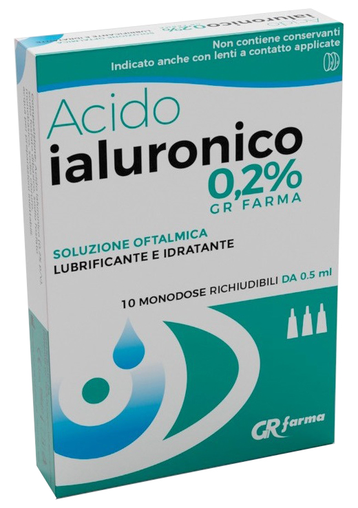 SOLUZIONE OFTALMICA LUBRIFICANTE E IDRATANTE ACIDO IALURONICO 0,2% 10 MONODOSE RICHIUDIBILI DA 0,5 ML - Farmastop