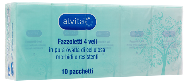 ALVITA FAZZOLETTI 4 VELI PURA OVATTA DI CELLULOSA 10 PACCHETTI - Farmastop