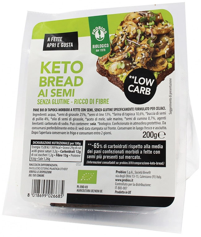 PROBIOS KETO BREAD CON SEMI SENZA GLUTINE 200 G - Farmastop