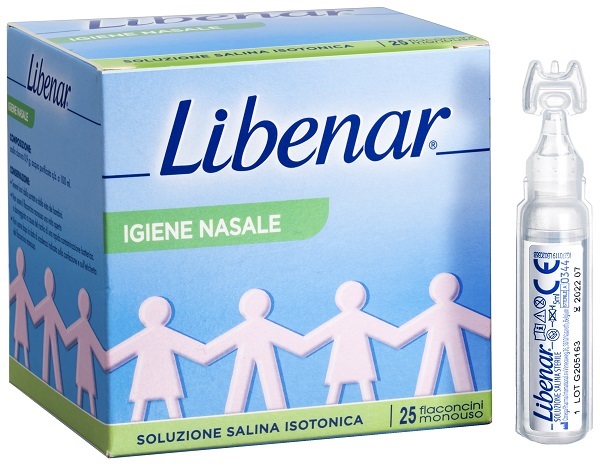 SOLUZIONE SALINA ISOTONICA 0,9% LIBENAR PER IGIENE NASALE 25 FLACONCINI MONOUSO X 5 ML - Farmastop