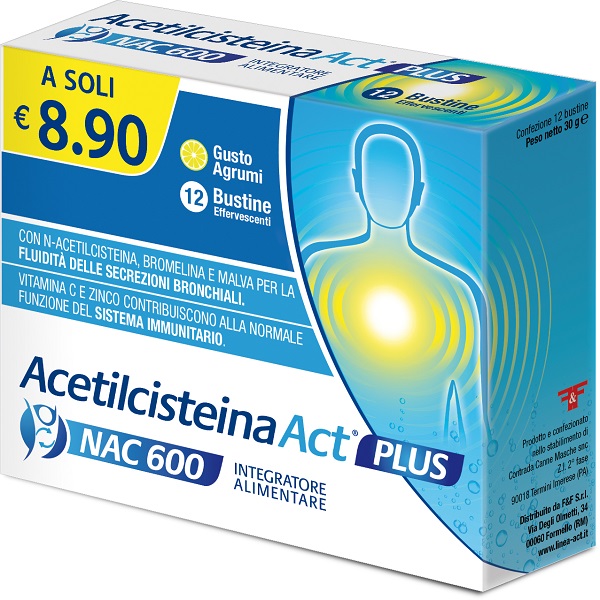 ACETILCISTEINA ACT PLUS NAC 600 12 BUSTINE EFFERVESCENTI AGRUMI - Farmastop