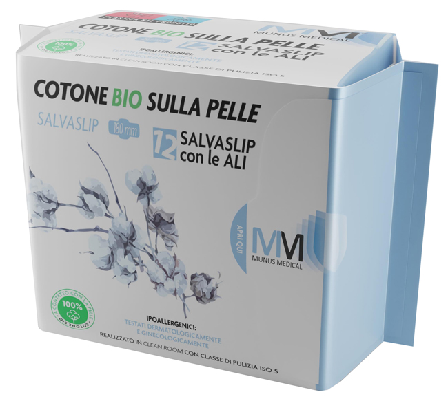 MUNUS MEDICAL PROTEGGI SLIP CON ALI COTONE BIO SULLA PELLE 12 PEZZI - Farmastop