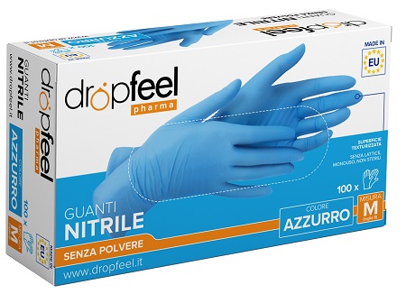 GUANTO IN NITRILE DROPFEEL SENZA POLVERE AZZURRO TAGLIA M 100 PEZZI - Farmastop