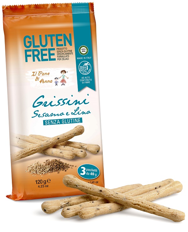 IL PANE DI ANNA GRISSINI CON SESAMO E LINO SENZA LATTE 3 PEZZI X 40 G - Farmastop
