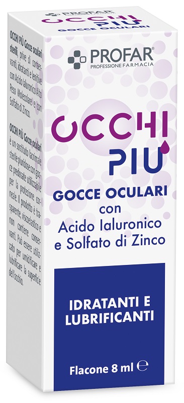 GOCCE OCULARI PROFAR OCCHIPIU' MULTIDOSE ACIDO IALURONICO E SOLFATO DI ZINCO IDRATANTI E LUBRIFICANTI 8 ML - Farmastop