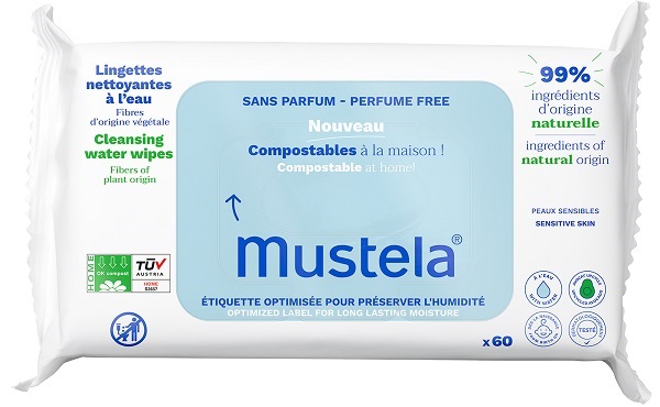 MUSTELA SALVIETTE ACQUA COMPOSTABILI SENZA PROFUMO 60 PEZZI - Farmastop