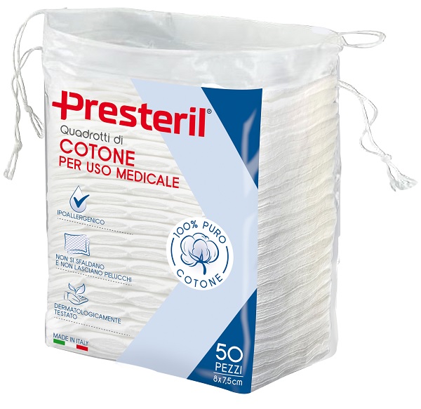 QUADROTTI COTONE IDROFILO PRESTERIL 8X7,5 CM 50 PEZZI - Farmastop