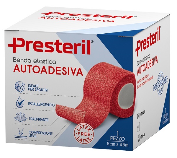 BENDA ELASTICA AUTOADESIVA LATEX FREE PRESTERIL CM 5X4,5 M TESI ROSSO - Farmastop