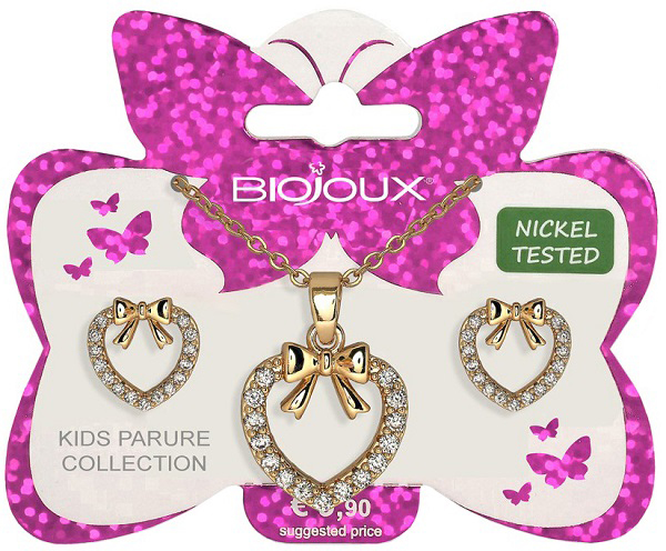 BJS011 PARURE ORECCHINI+COLLANINA FLAKE HEART GOLD PLATED - Farmastop